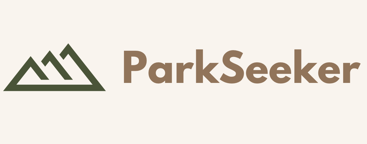 ParkSeeker logo - green mountians set next to the word ParkSeeker
